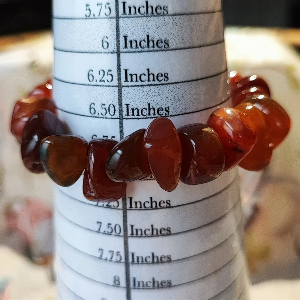 Carnelian Stretch Bracelet Tumbled Rocks Stones Hound Nature's Beauty Restrung